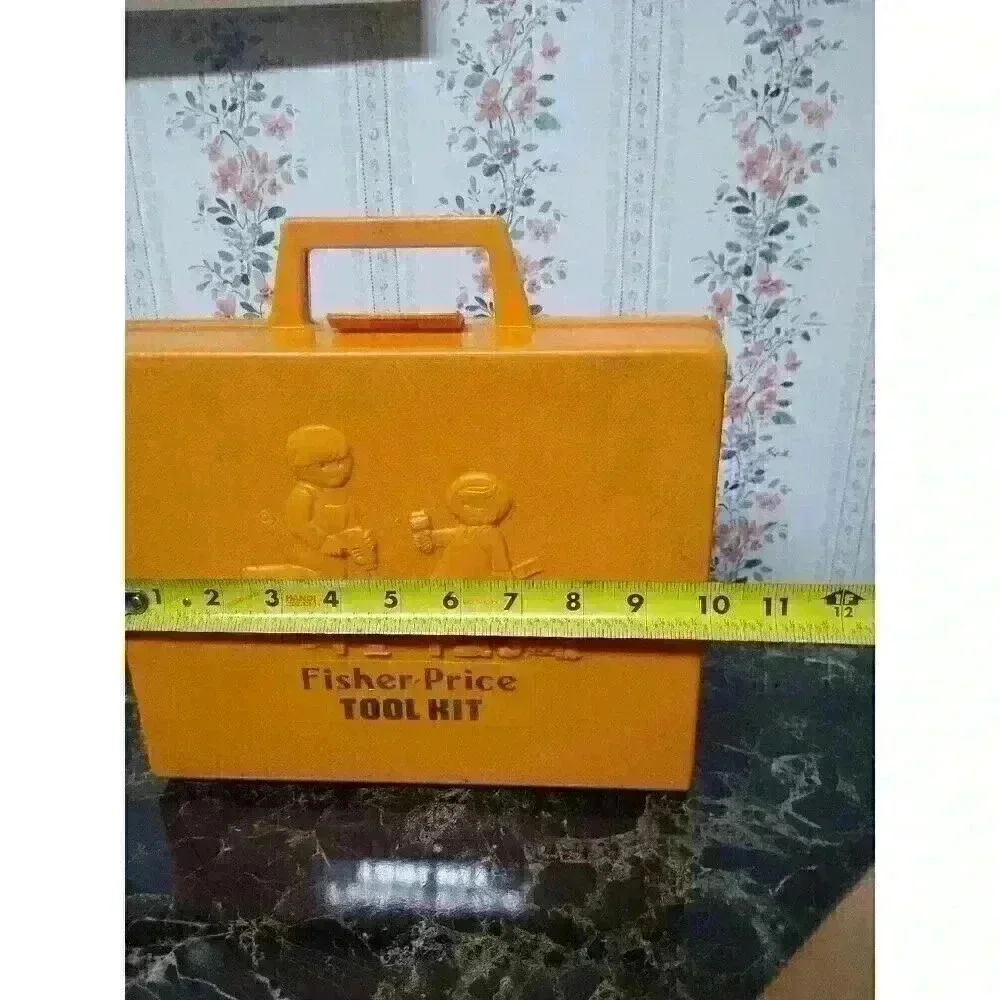 Vtg 1977 FISHER PRICE TOOL KIT CASE ONLY Orange Plastic Box 924 Empty No Tools